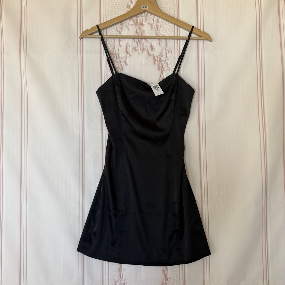 Aritzia Sunday Best Dunne Satin Mini Dress Black Women's Size 0 NWT $98
